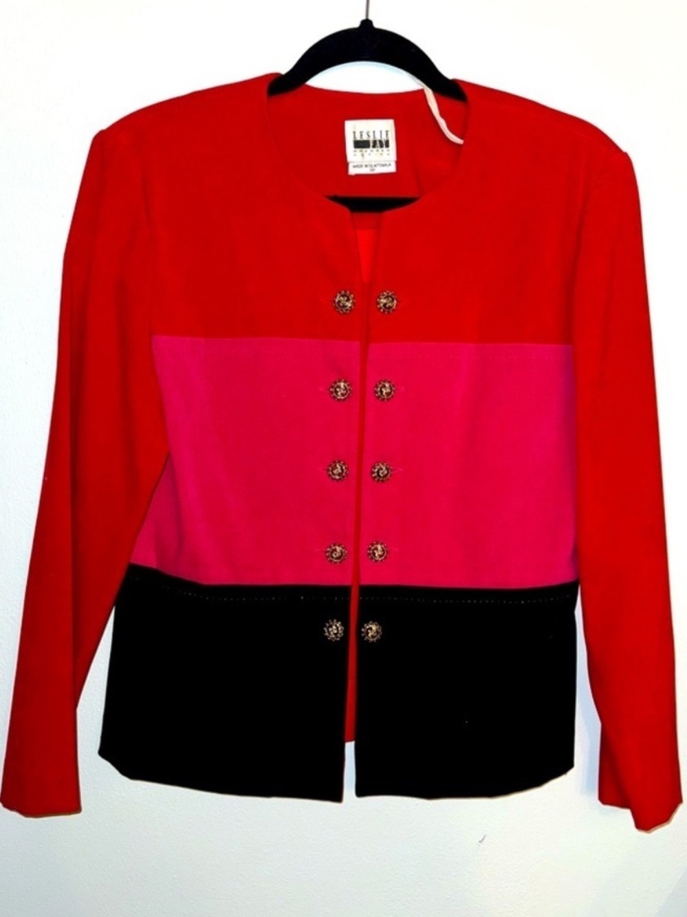 Leslie Fay Red Pink and Black Colorblock Blazer